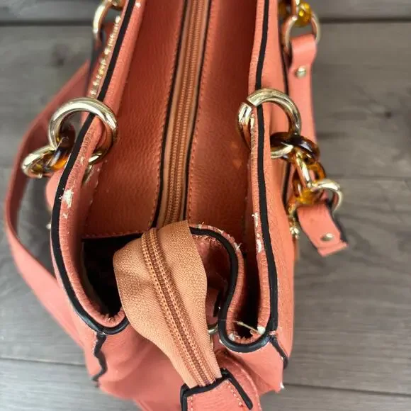 Michael Kors MK Satchel Hand Bag Shoulder Bag Peach Chain Cross Body Satchel - Picture 15 of 16